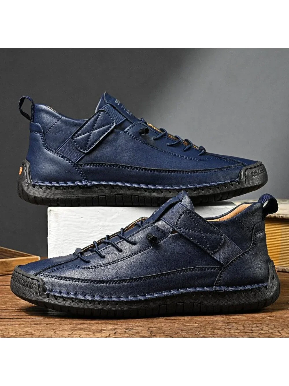 Women's Dark Blue Breathable Loafers Mid top Walking Flats Ankle Chukka Boots